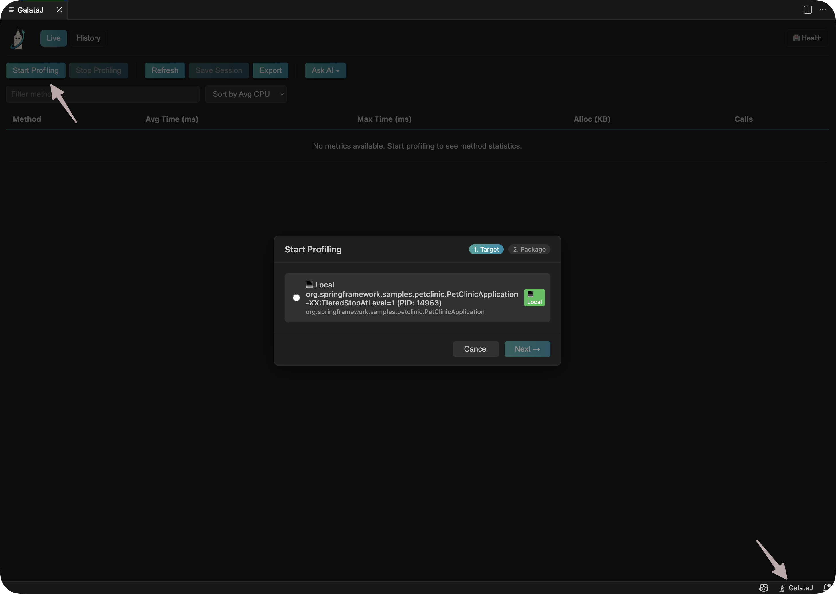 IntelliJ — Profiler / Profiling starten